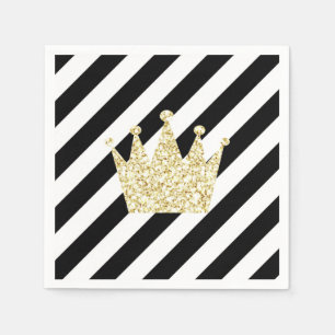 Serviette En Papier Noir et prince Crown Napkins d'or