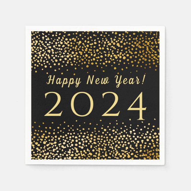 Serviette En Papier Noir Faux Gold Confetti Bonne Année 2019 (Devant)