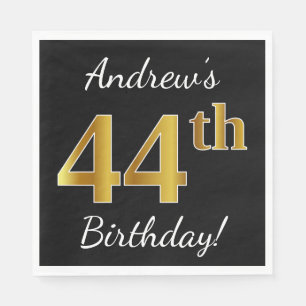 Serviette En Papier Noir, Faux Or 44ème anniversaire + Nom personnalis