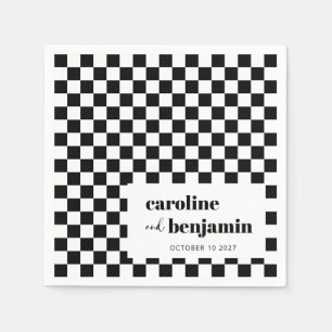 Serviette En Papier Noir Gras Blanc Checkerboard personnalisé mariage