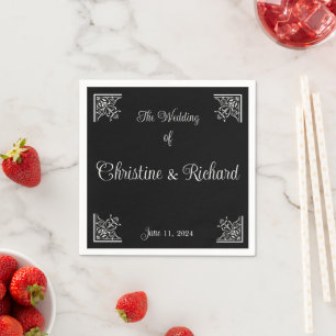 Serviette En Papier Noir Gras et Blanc Mariage Vintage Personnalisé