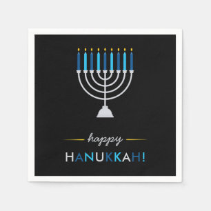 Serviette En Papier Noir heureux élégant de Hanoukka avec Menorah