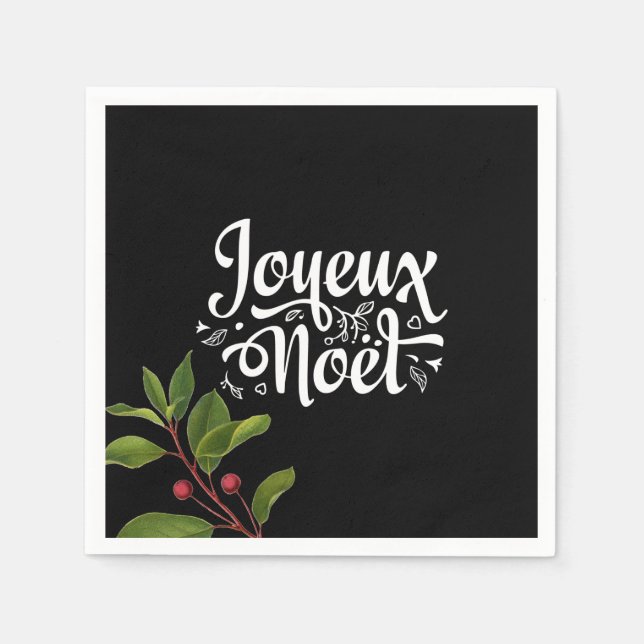 Serviette En Papier Noir Joyeux Noel (Devant)