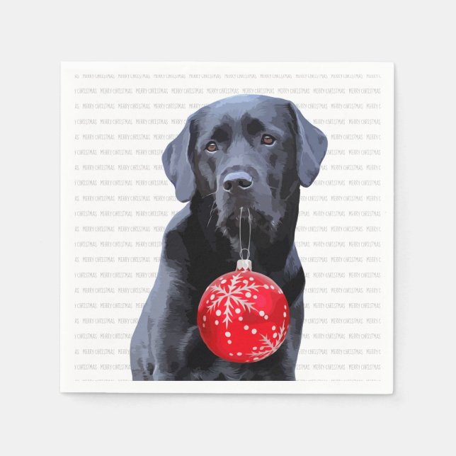 Serviette En Papier Noir Labrador Noël - Chien mignon chiot (Devant)