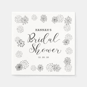 Serviette En Papier Noir Mariage Floral Moderne Lavage de Bride