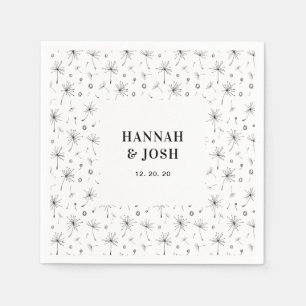 Serviette En Papier Noir   Mariage floral moderne Napkin