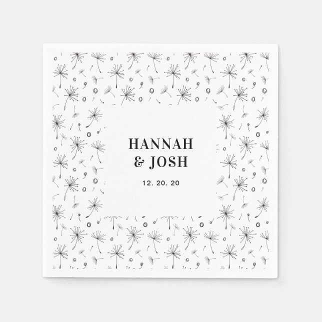 Serviette En Papier Noir | Mariage floral moderne Napkin (Devant)