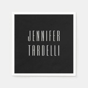 Serviette En Papier Noir Moderne Minimaliste Élégant Votre Nom