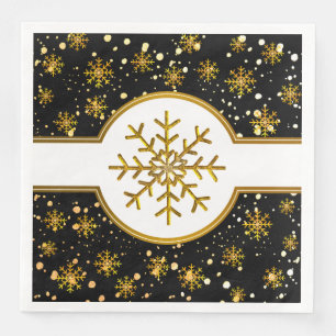 Serviette En Papier Noir  Noël de Noël de Snowflakes Gold