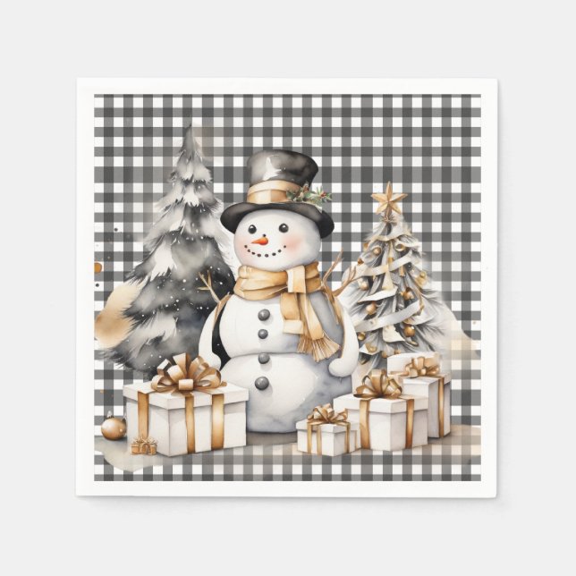 Serviette En Papier Noir Noël snowman design hiver (Devant)