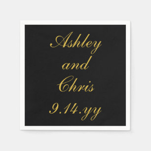 Serviette En Papier Noir & Or Accueil Mariage Personnalisé Favoriser