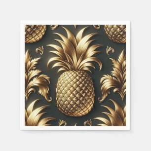 Serviette En Papier Noir & Or Tropical Pineapple Mariage Luxueux