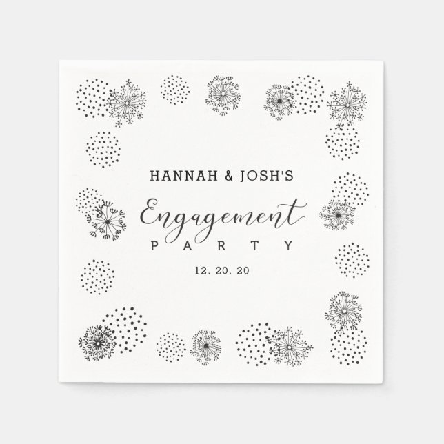 Serviette En Papier Noir | Parti d'engagement floral moderne Napkin (Devant)