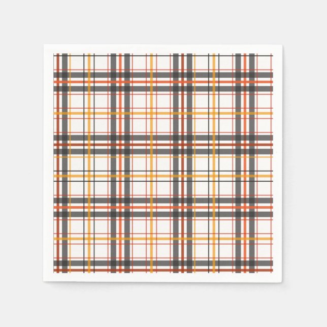 Serviette En Papier Noir rétro, Brown & Plaid orange (Devant)