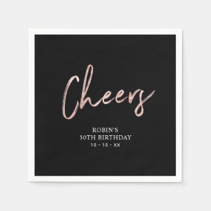 Serviette En Papier Noir & Rose Gold   Lettrine Fête d'anniversaire Ad