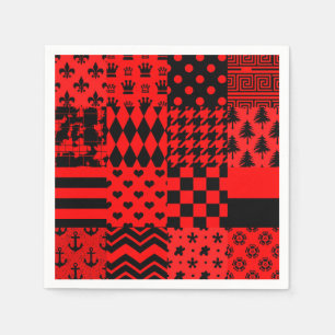 Serviette En Papier Noir rouge Motif mélangé conception de la patchwor