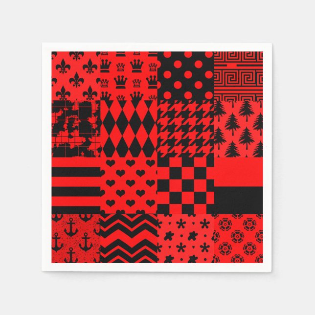 Serviette En Papier Noir rouge Motif mélangé conception de la patchwor (Devant)