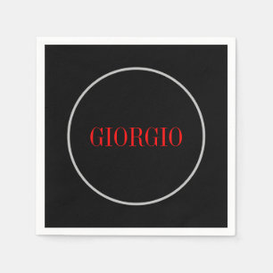 Serviette En Papier Noir Rouge Votre Nom Minimaliste Personnel Moderne