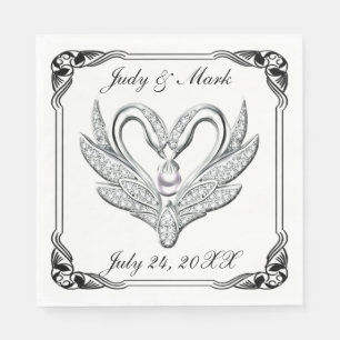 Serviette En Papier Noir Ruban Swans Argent Papier Napkins
