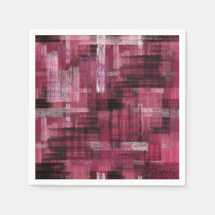 Serviette En Papier Noir, traits et rayures blancs sur bordeaux.