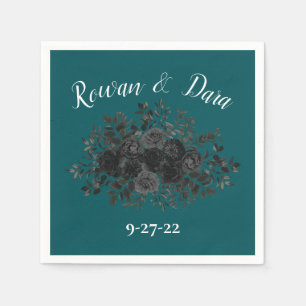 Serviette En Papier Noir Turquoise Rose gothique Elégant Mariage