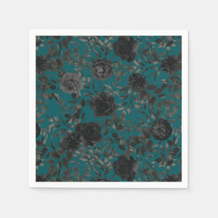 Serviette En Papier Noir Turquoise Rose gothique Elégant Mariage