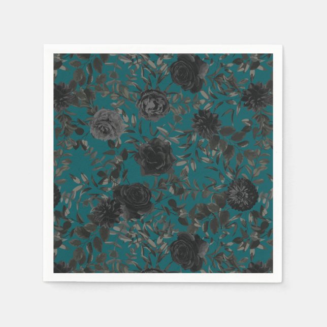 Serviette En Papier Noir Turquoise Rose gothique Elégant Mariage (Devant)