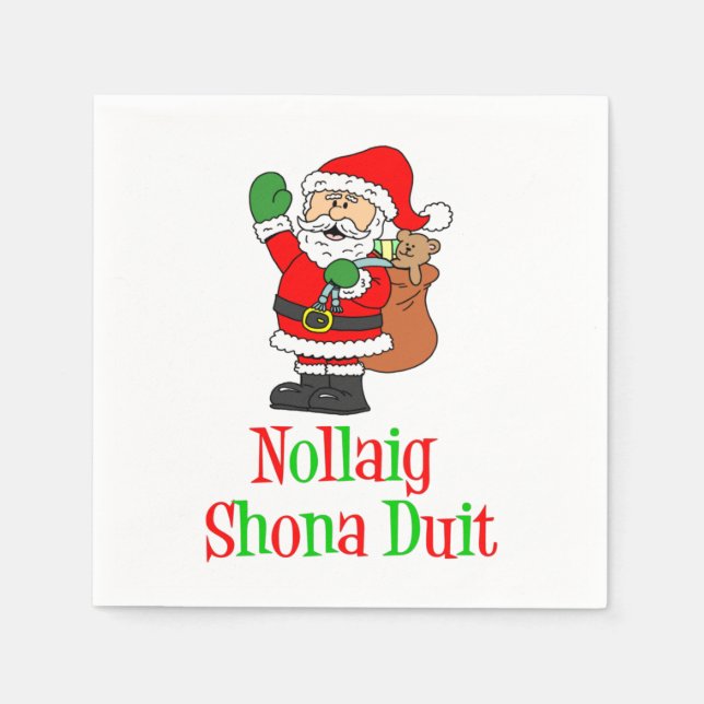 Serviette En Papier Nollaig Shona Duit Irish Christmas Père Noël (Devant)