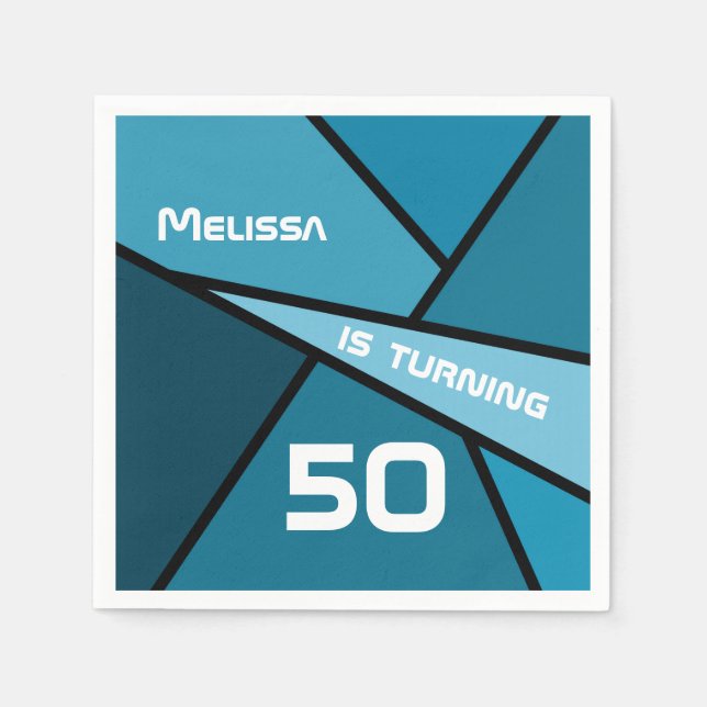 Serviette En Papier NOM 50 Anniversaire Turquoise géométrique Abstrait (Devant)