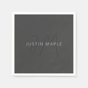 Serviette En Papier Nom au look cool & monogramme Gris foncé