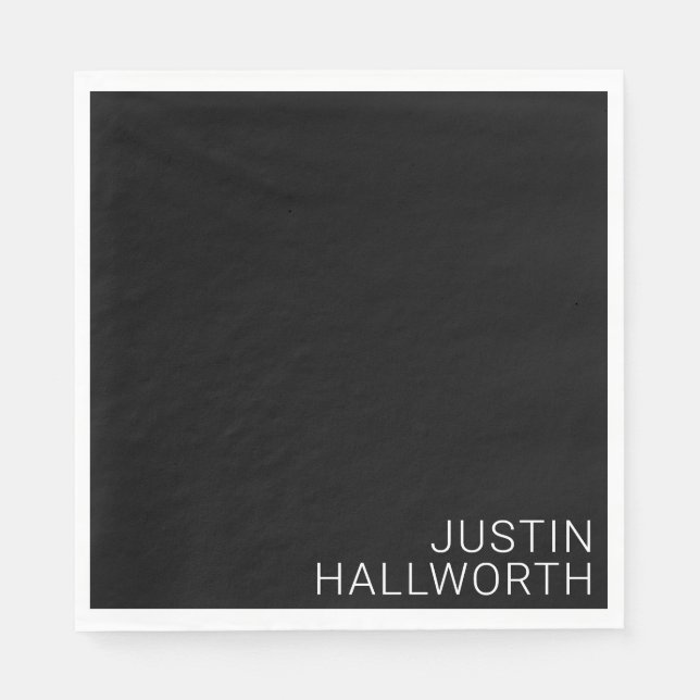 Serviette En Papier Nom Blanc Moderne sur Fond Noir (Devant)