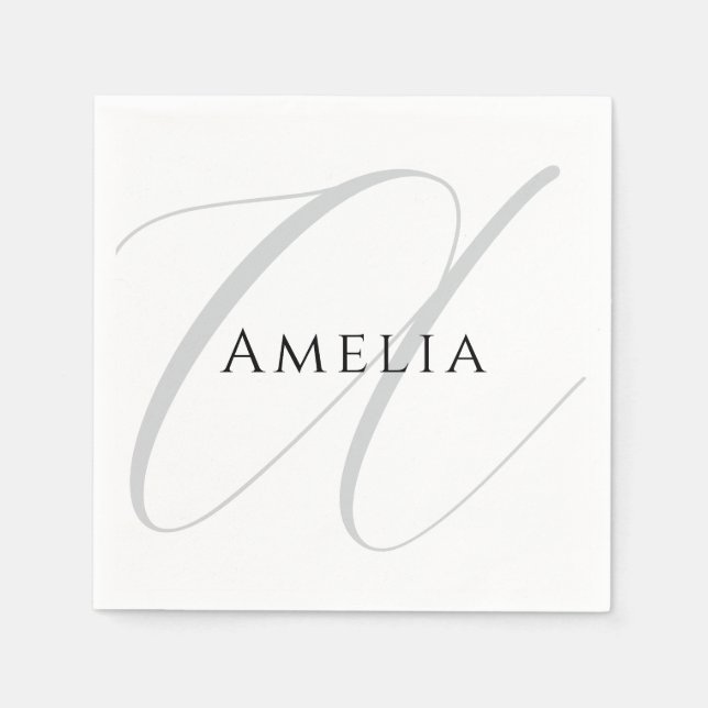 Serviette En Papier Nom Chic Monogramme Lettre initiale Calligraphie (Devant)