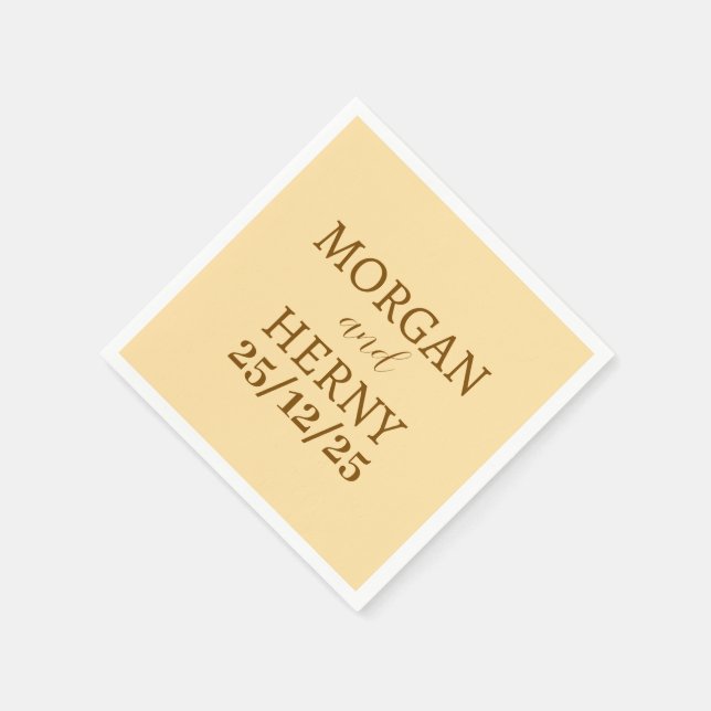 Serviette En Papier NOM customisé MARIAGE DE COULEUR BEIGE MODERNE (Coin)