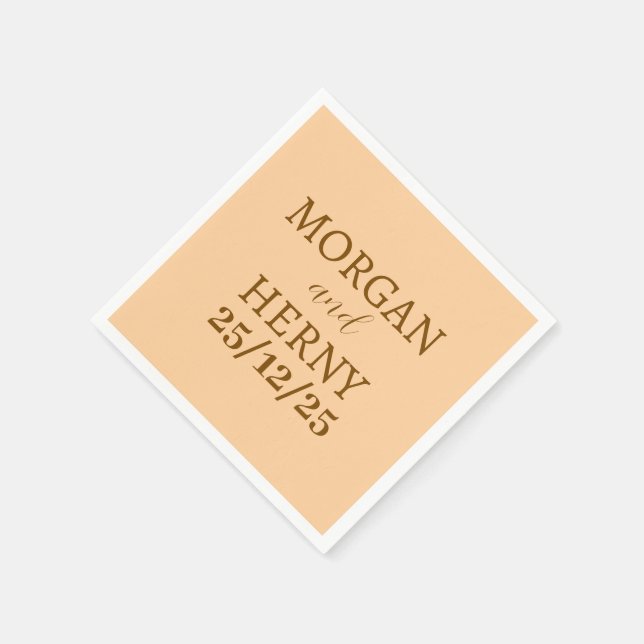 Serviette En Papier NOM customisé MARIAGE DE COULEUR DE PÊCHE MODERNE  (Coin)