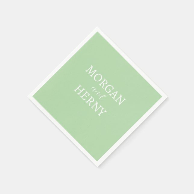 Serviette En Papier NOM customisé PALE MODERNE STYLISH MARIAGE VERT (Coin)