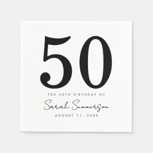 Serviette En Papier Nom Date Noir Blanc Cinquante 50e Anniversaire