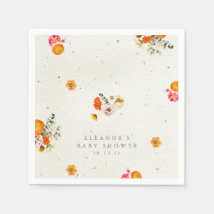 Serviette En Papier Nom de Baby Shower Floral Cottagecore Bohème Orang