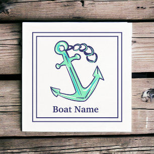 Serviette En Papier Nom de bateau personnalisé Marine Green Ancre naut