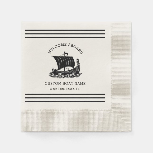 Serviette En Papier Nom de bateau personnalisé moderne nautique & logo (Devant)