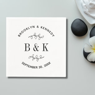 Serviette En Papier Nom de couple de mariage botanique floral monogram