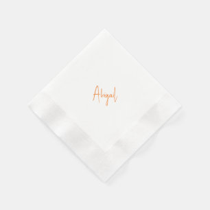 Serviette En Papier Nom de couple simple orange écriture Wedding