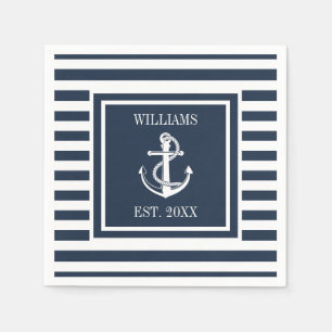 Serviette En Papier Nom de famille Ancre nautique Bateau Marine Rayure