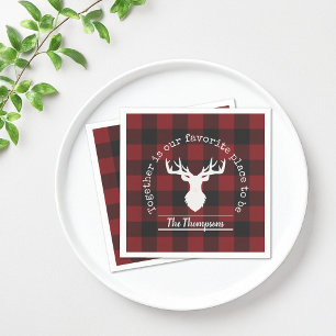 Serviette En Papier Nom de famille Cerf Plaid Rouge et Noir Buffalo