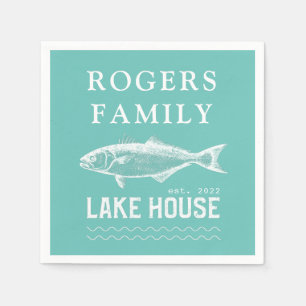 Serviette En Papier Nom de famille de maison de lac papier turquoise b