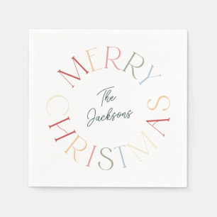 Serviette En Papier Nom de famille joyeux Noël rétro coloré