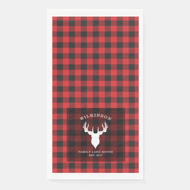 Serviette En Papier Nom de famille Lumberjack Plaid Lake House (Devant)