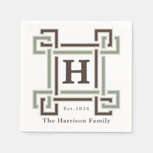 Serviette En Papier Nom de famille Monogramme Taupe Sauge Bio