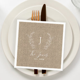 Serviette En Papier Nom de famille monographique burlap personnalisé r