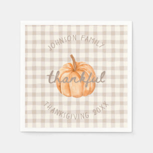Serviette En Papier Nom de famille personnalisé Gingham neutre reconna