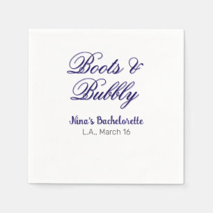 Serviette En Papier nom de fête de bachelorette Boots & Bubble purplep